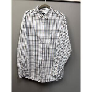 Double Pump Shirt Mens XL Plaid Blue Tan Button‎ Down Long Sleeve Pocket